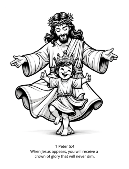 Mellies Garden Christian children's coloring book page with bible verse 1 Peter 5:4