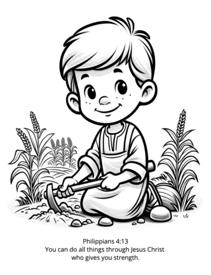 Mellies Garden coloring book image with Bible verse Philippians 4